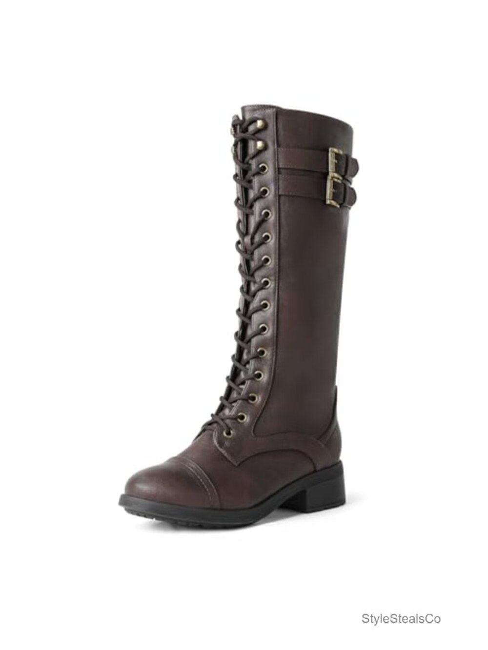 Women's Knee High Riding Combat Boots Faux Leather Lace Up Faux Fur Lined